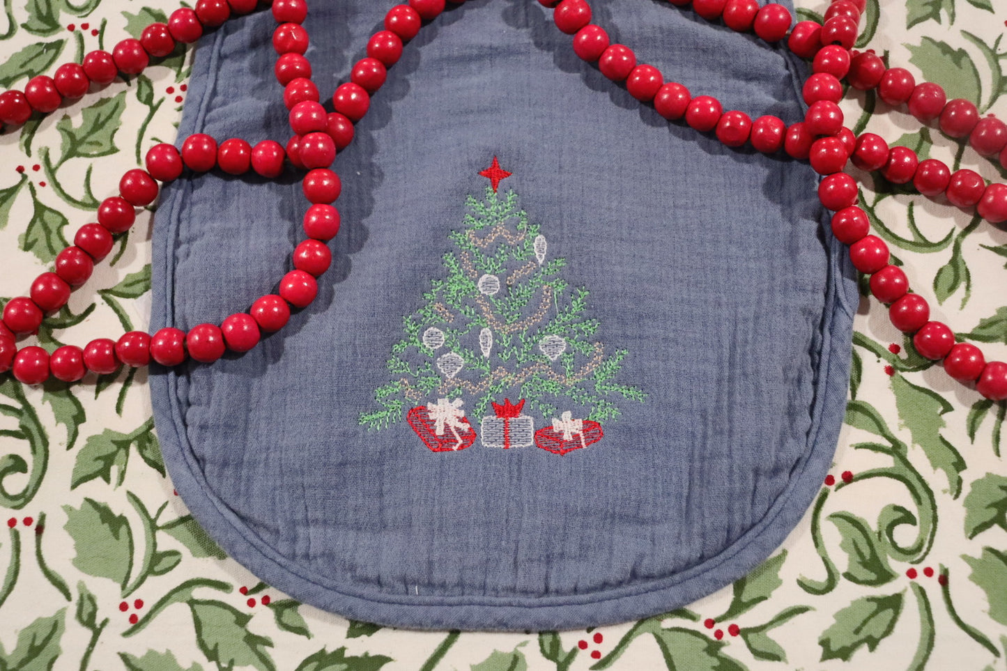 Navy Tree Embroidered Burb Cloth
