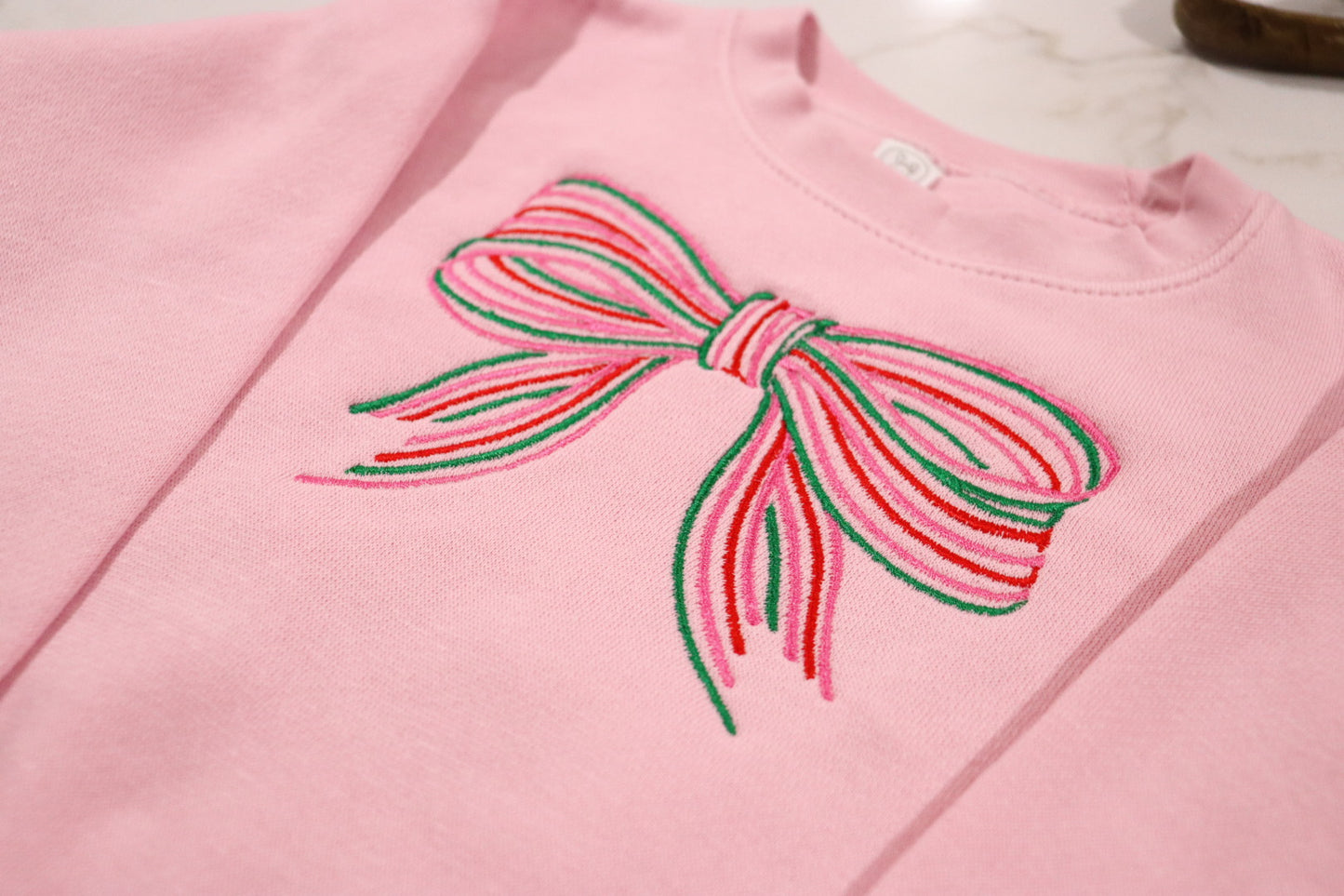 Pink Bow Embroidered Sweatshirt