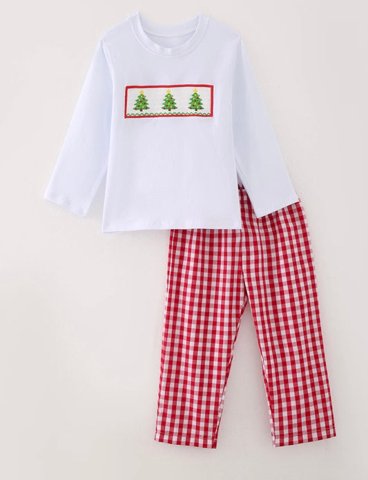 Red Christmas Tree Plaid Set