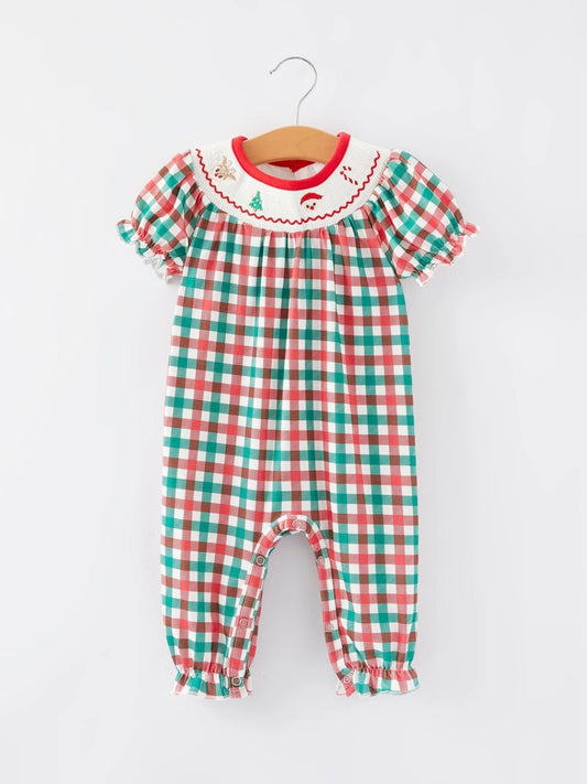 Christmas Plaid Smocked Romper