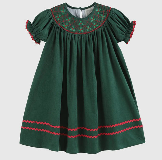 Green Christmas Mistletoe Smocked Dress