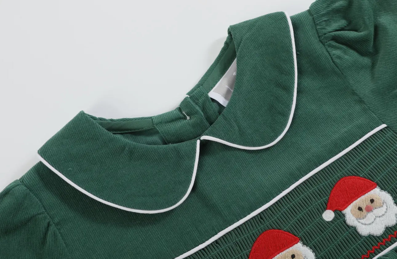 Green Corduroy Santa Smocked Dress