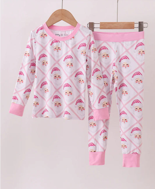 Pink Santa Bamboo Top and Bottom Set