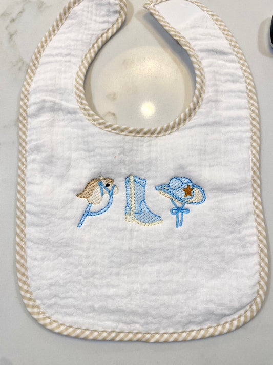 Blue Embroidered Cowboy Bib