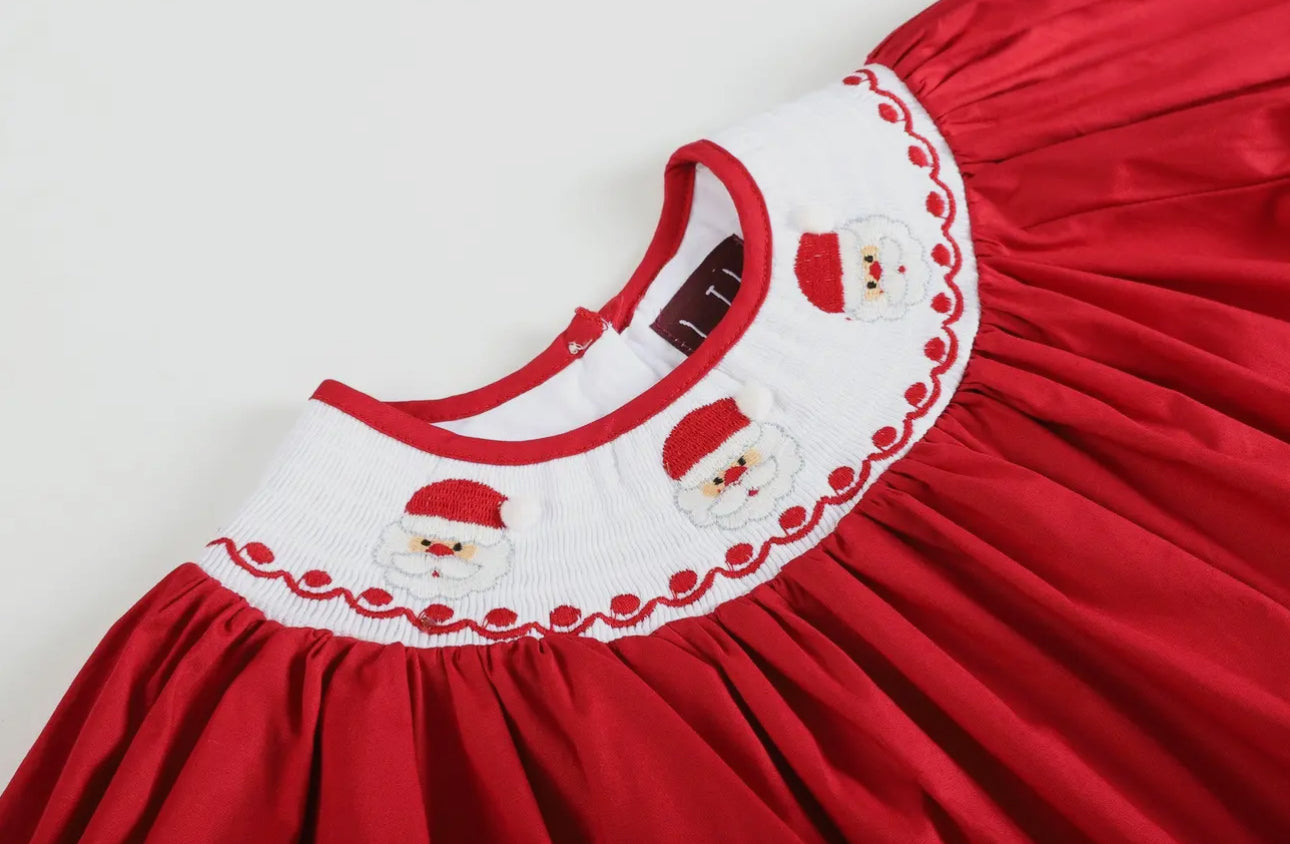 Red Poplin Santa Smocked Dress