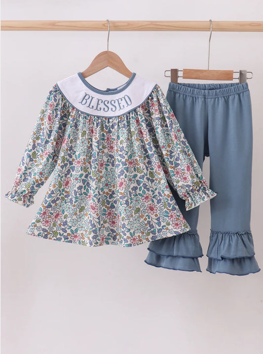 Floral BLESSED Top and Bottom Set