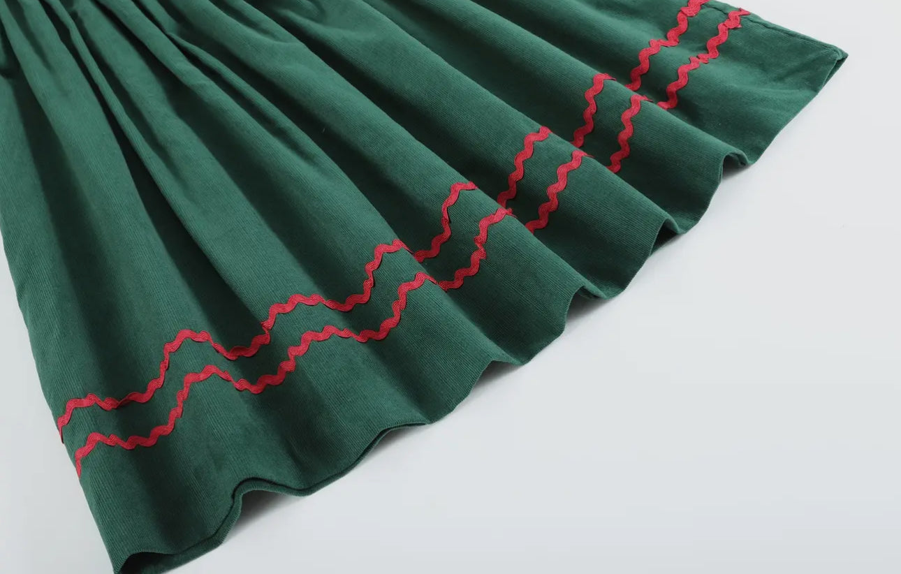 Green Christmas Mistletoe Smocked Dress