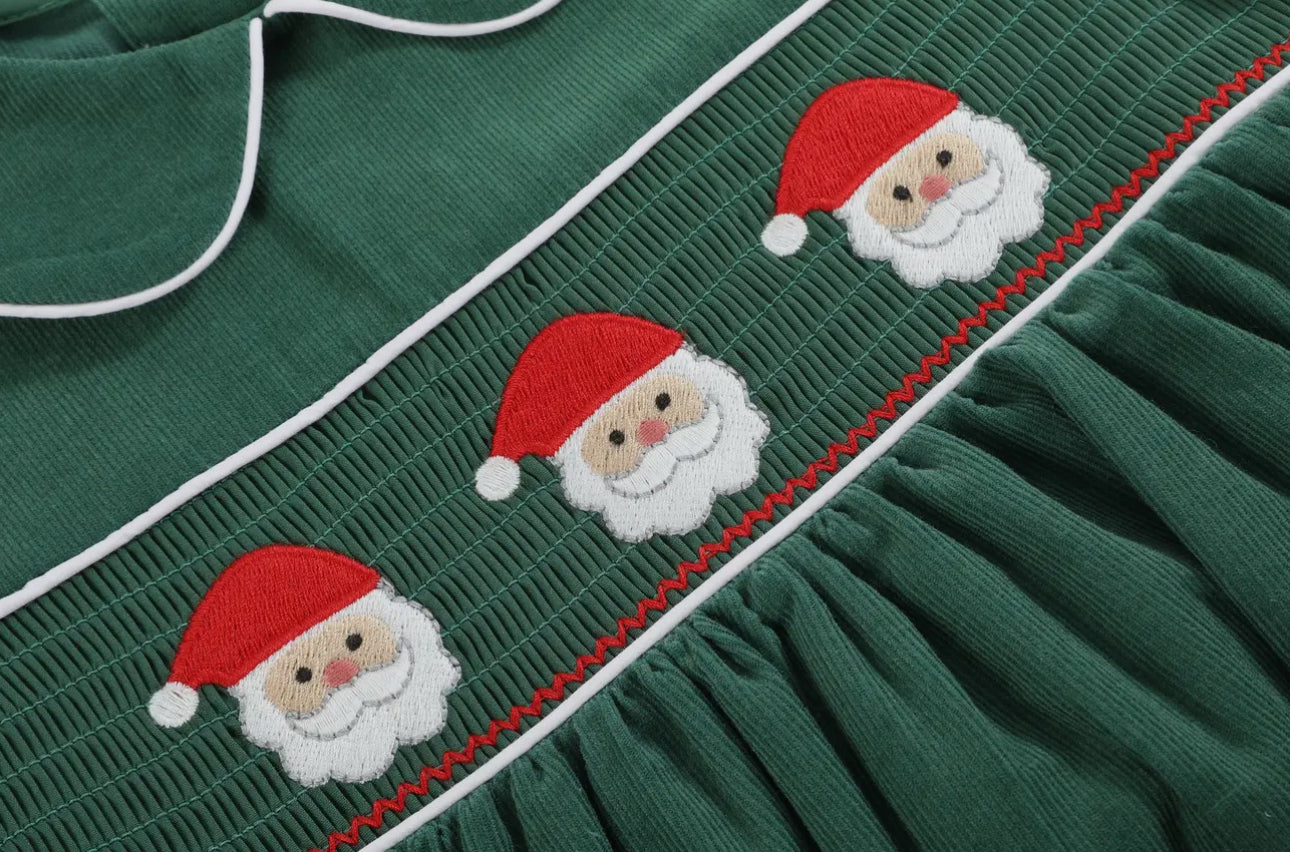 Green Corduroy Santa Smocked Dress