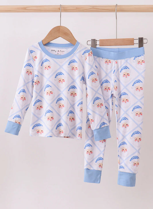 Blue Santa Bamboo Top and Bottom Set