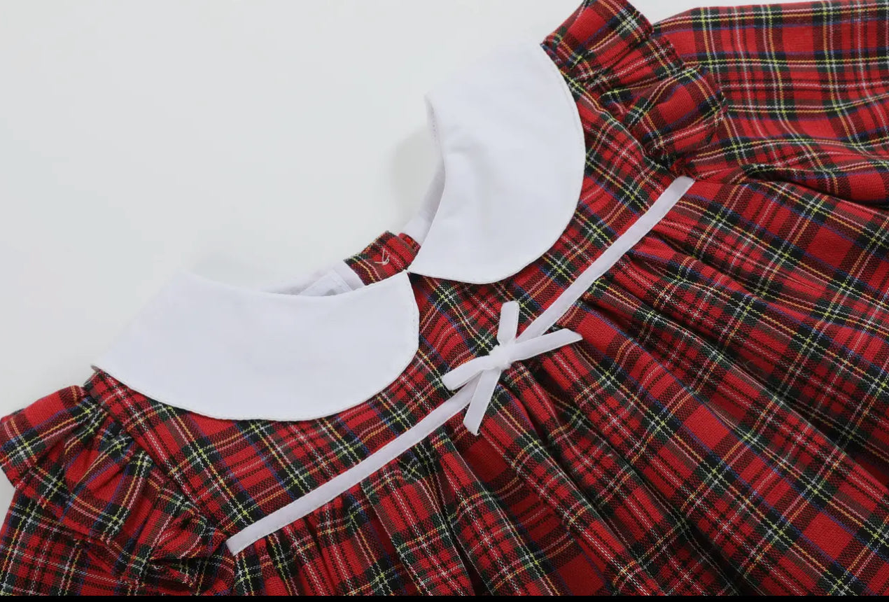 Red Christmas Plaid Collared Dress