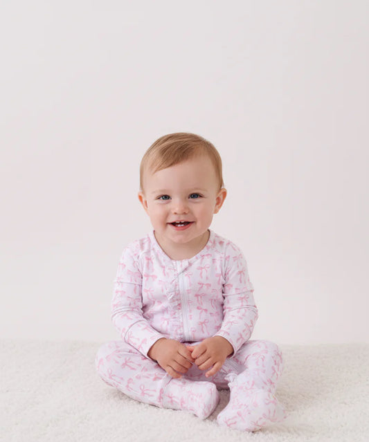 Pink Bow Ruffle Bamboo Romper