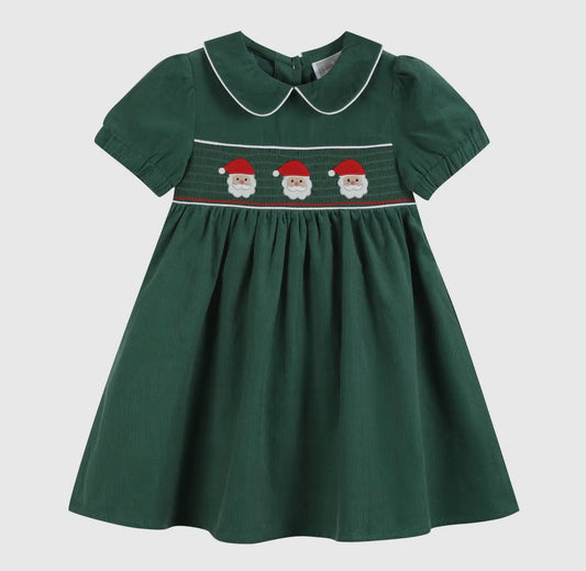 Green Corduroy Santa Smocked Dress