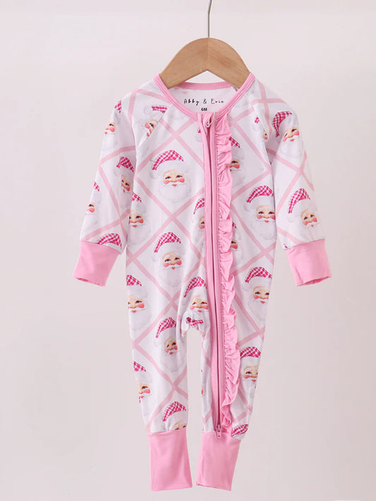 Pink Santa Ruffle Bamboo Romper