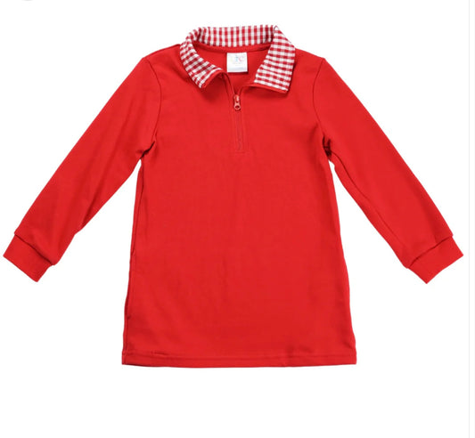 Red Gingham Collared Pullover