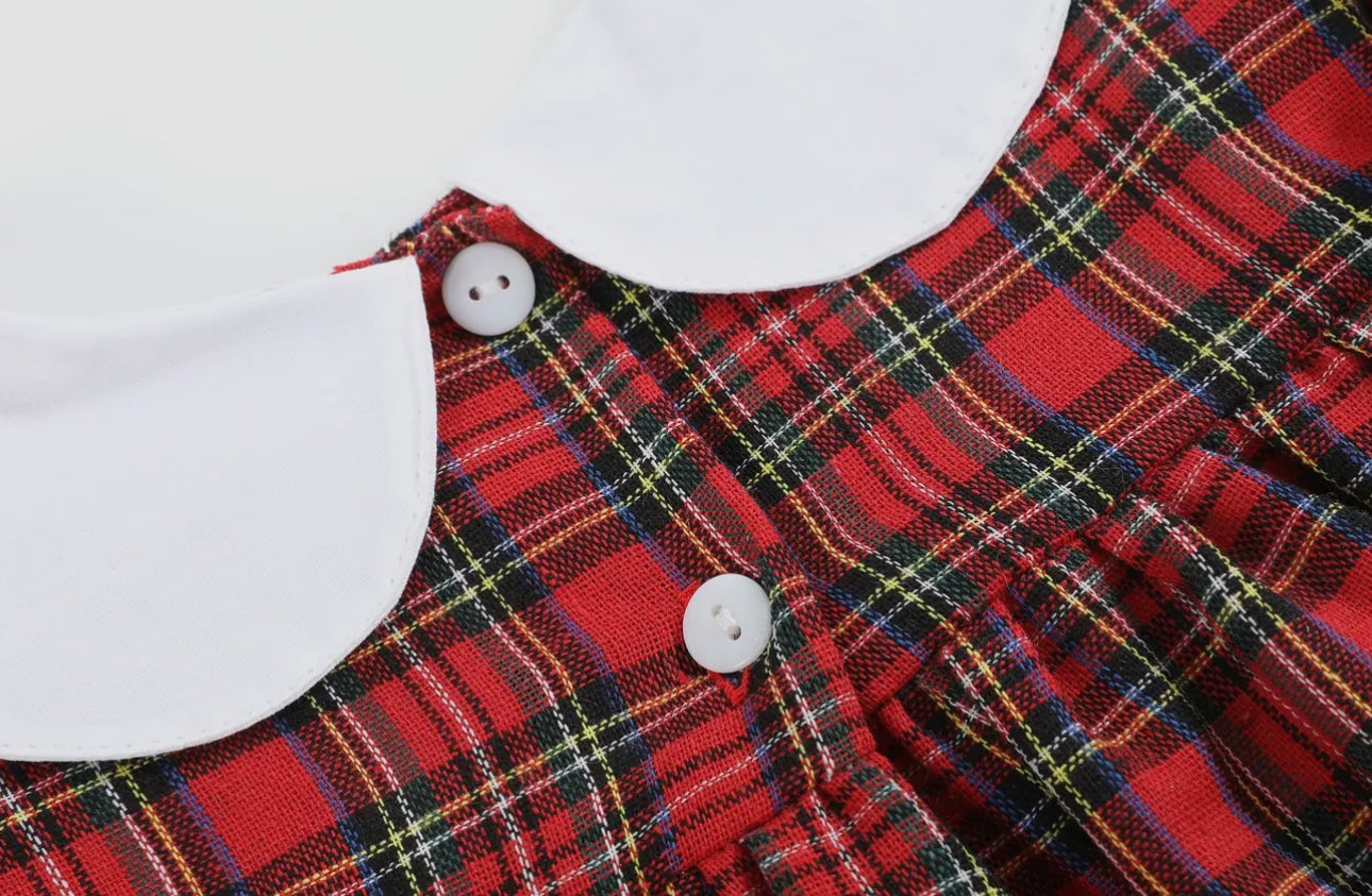 Red Christmas Plaid Collared Dress