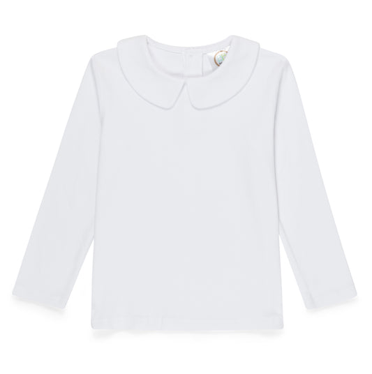White Premium Cotton Long Sleeve Peter Pan Collared Top