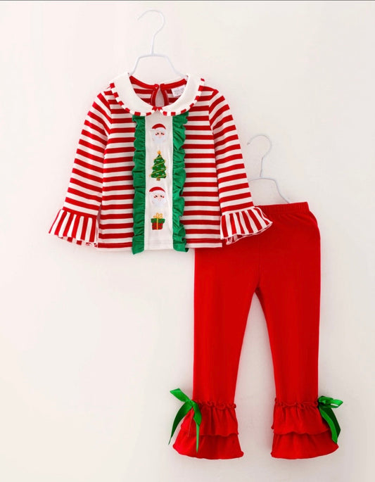 Christmas Santa Ruffle Girl Pant Set