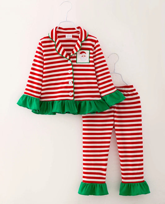 Girls Ruffle Santa Pajama Set