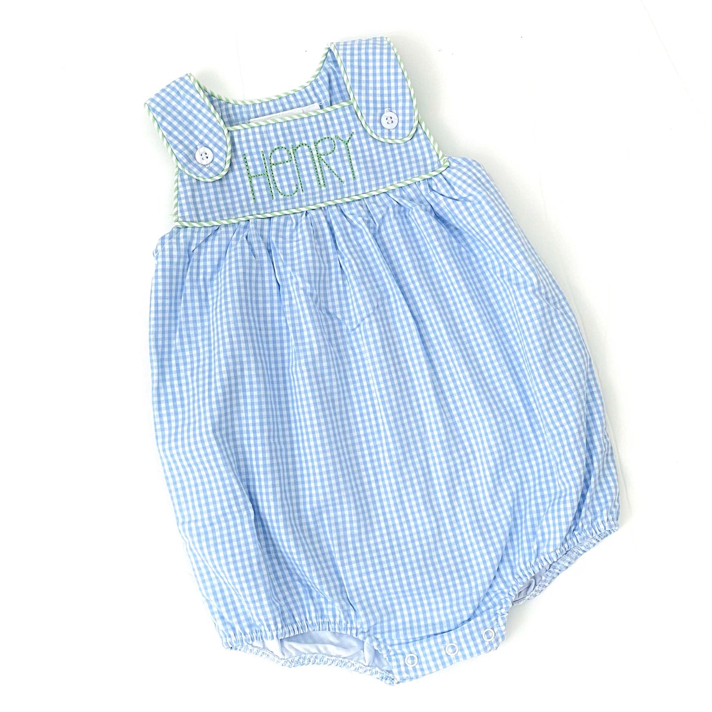 Blue Gingham Bubble with Green Trimming